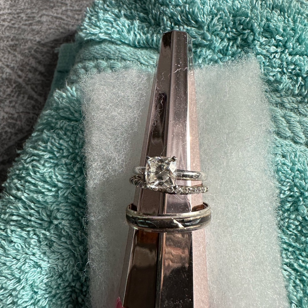 BRAND NEW!! Moissanite engagement ring with diamond wedding band hers and his - Picture 5 of 7